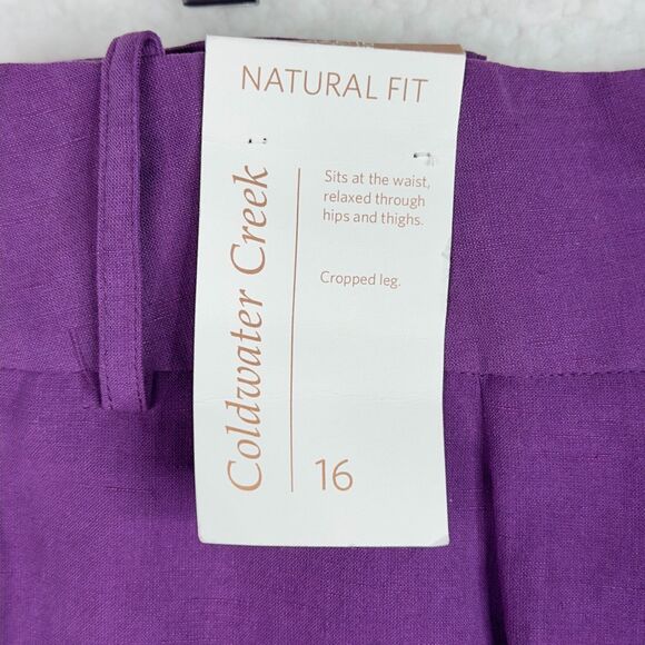 Coldwater Creek Silk Linen Cropped Pants Sz 16 Purple Wide Leg Natural Fit NWT - Picture 7 of 12